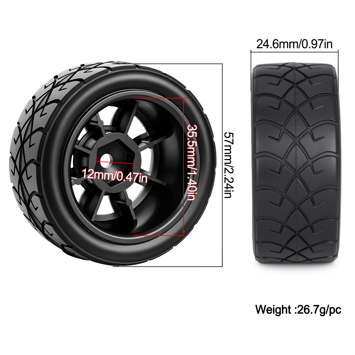 57MM Rubber Tire Plastic Wheel - Wheel Rim Rc review and price